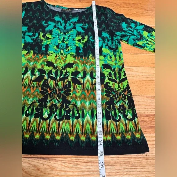 Bob Mackie Shirt Womens Sm Green Wearable Art Pullover Long Sleeve Pattern Top - Picture 7 of 11